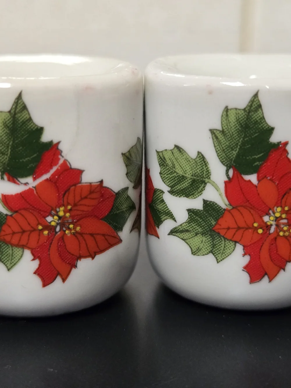 Vintage Poinsettia Porcelain Candle Holders - Funny Design West Germany
